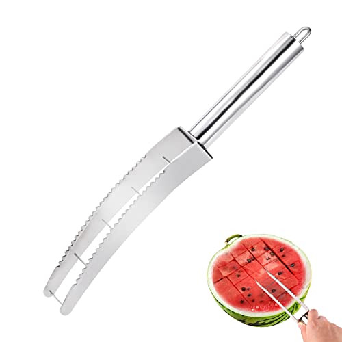 Wassermelonen Cutter, Wassermelonen Messer, Edelstahl-Wassermelonenschneider Einfacher und Schneller Wassermelonen Schneider Würfel Praktische Obstmesser Salatmelonenschneider für Küchengeräte von TOYMIS