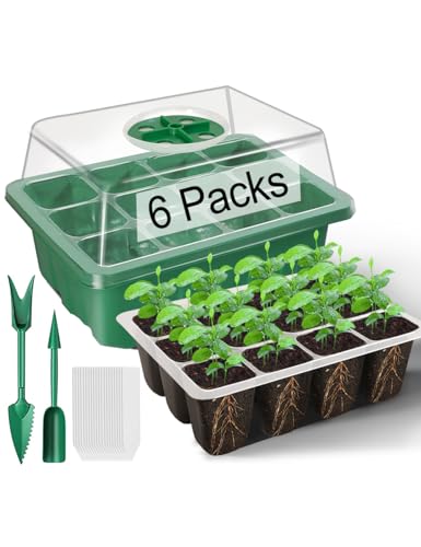 TOYPOPOR 6 Stück Zimmergewächshaus Anzuchtkasten, 72 Mini Gewächshaus Anzucht Set mit erhöhten Deckel, Wiederverwendbar Anzuchtplatte, Setzling Starter Tabletts für Sämlinge - Grün von TOYPOPOR