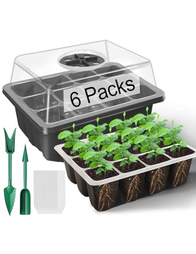 TOYPOPOR 6 Stück Zimmergewächshaus Anzuchtkasten, 72 Mini Gewächshaus Anzucht Set mit erhöhten Deckel, Wiederverwendbar Anzuchtplatte, Setzling Starter Tabletts für Sämlinge - Schwarz von TOYPOPOR