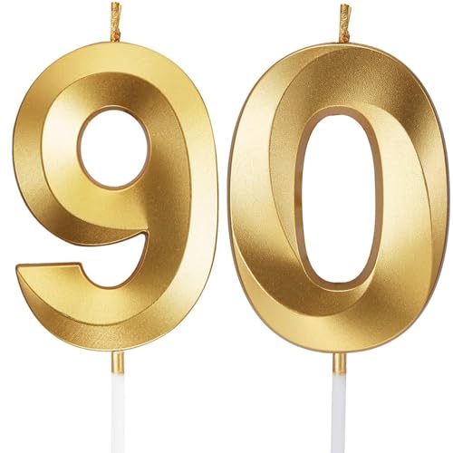 TOYVENTURES Geburtstagskerzen Zahlenkerzen Alter Jahr für Kuchen Happy Birthday 3D-Design Hochzeitstag Party Cake Topper Dekorationen (Gold-90) von TOYVENTURES
