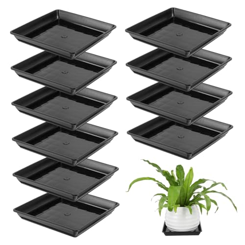 TOYZFRIENDY 10 Stück Teiliges Quadratische Pflanztopf Untersetzer aus Schwarzem Kunststoff Hitzebeständig Robust und Langlebig für Garten Innenbereich und Balkon Passend für Töpfe mit von TOYZFRIENDY