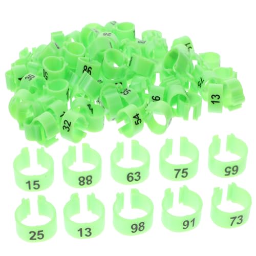TOYZFRIENDY 100 Stück Nummerierte Tauben Beinringe für Geflügel mit Großem Innendurchmesser Grün Vogelzubehör für Tauben Hühnerzucht zur Einfachen Identifikation und Markierung Vogelherde von TOYZFRIENDY
