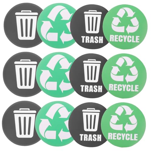 TOYZFRIENDY 12 Stück Teiliges Selbstklebende Recycling aufkleber für Mülltonnen Wasserfest Farblich Kontrastreich zur Abfalltrennung Praktische Mülltonnenetiketten für Zuhause Büro von TOYZFRIENDY