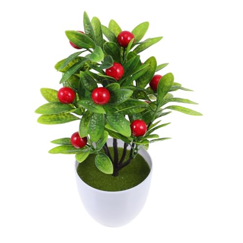 TOYZFRIENDY 2 STÜCK Künstlicher Bonsai Grünpflanze mit Roten Früchten Realistische Tischdekoration Pflegeleichte Bonsai Ornamente für Wohnzimmer und Büro Naturgetreue Grüne Pflanzen Drinnen von TOYZFRIENDY