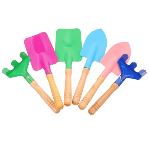 TOYZFRIENDY 2 Satz Gartengeräte mit Holzgriff Teiliges Gartenwerkzeug mit Schaufel Kelle Rechen Robustes für Mädchen und Jungen Sicher und Handlich Zufällige Farbe von TOYZFRIENDY