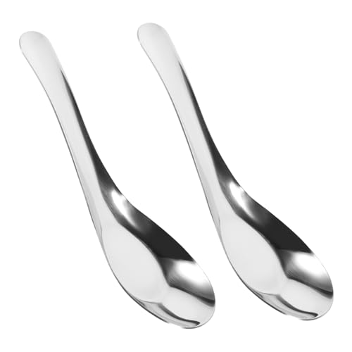 TOYZFRIENDY 2 Stück Edelstahl Flacher Löffel Vielseitig für Suppe Brei Reis Spülmaschinenfest Langlebig und Leicht zu Reinigen mit Langem Griff für Komfortables Servieren in Haushalt und von TOYZFRIENDY