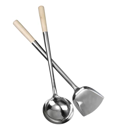 TOYZFRIENDY 2stücke Schaufellöffel-Set Aus Edelstahl Kochspatel Und Kochlöffel Mit Langem Griff Glatten Kanten Aufhängeloch-Design Für Küche Und Zuhause von TOYZFRIENDY