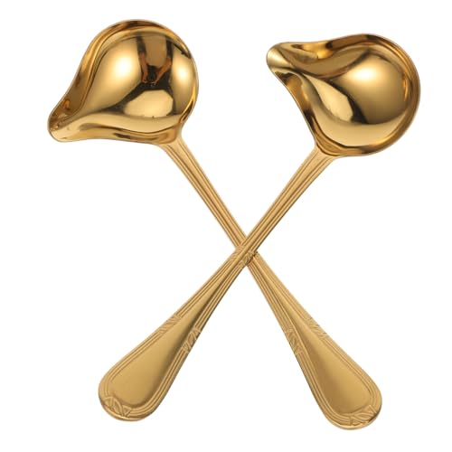 TOYZFRIENDY 2 Stück Edelstahl Saucenlöffel mit Entölungsfunktion Entkoppelt Fett Öltrenner für Hot Pot Suppen Soßen Küchenhelfer Goldfarben mit Entleerungsspitze von TOYZFRIENDY