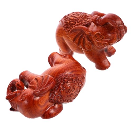 TOYZFRIENDY 2 Stück Holzschnitzerei Elefantenpaar Dekoratives Modell aus Holz Einzigartige Tischfigur für Wohnzimmer Büro und Auto Stilvolle Wohndekoration mit Feiner Verarbeitung und von TOYZFRIENDY