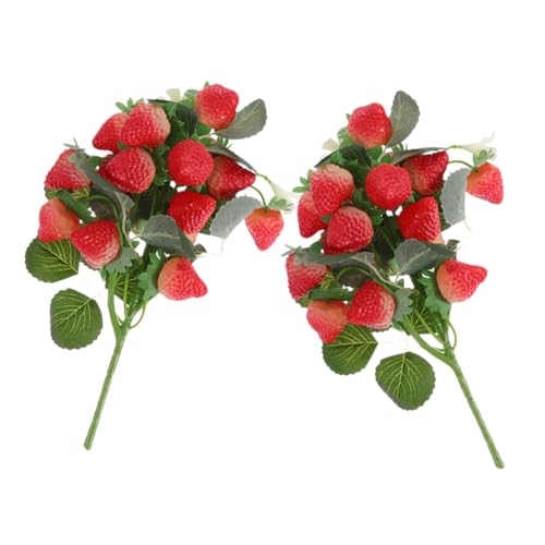 TOYZFRIENDY 2 Stück Künstliche Erdbeerstrauß PVC Obstdeko für Tisch und Büro Realistische Elegante Pflanzenarrangements für Wohnraum und Schreibtischdekoration von TOYZFRIENDY