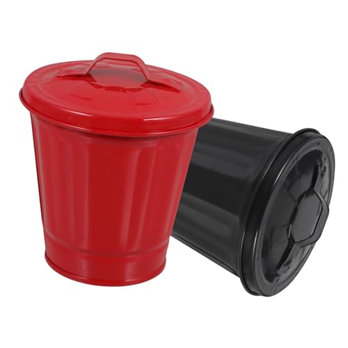 TOYZFRIENDY 2 Stück Mini Tischmülleimer mit Deckel Kleiner Abfallkorb für Schreibtisch Küche und Bad zur Aufbewahrung von Müll und Kleinigkeiten Schwarz Rot von TOYZFRIENDY