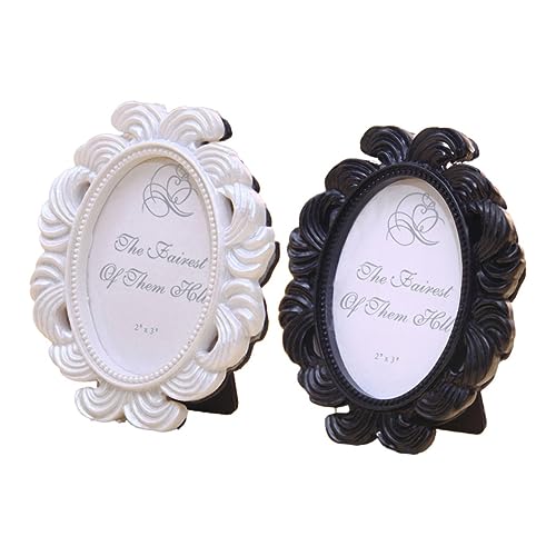 TOYZFRIENDY 2 Stück Ovaler Barock Bilderrahmen Bicolor Kreativer Desktop Fotorahmen im Vintage Stil für Wohnzimmer Schlafzimmer Büro Dekorativer Fotohalter für Besondere Momente von TOYZFRIENDY