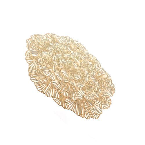 TOYZFRIENDY 2 Stück PVC Tischsets Teilig Goldfarben rutschfeste Hitzeisolierte Untersetzer für Tassen Kreative Hohle Ginkgo Form Abwaschbare Tischmatten für Zuhause Esstisch Dekoration von TOYZFRIENDY