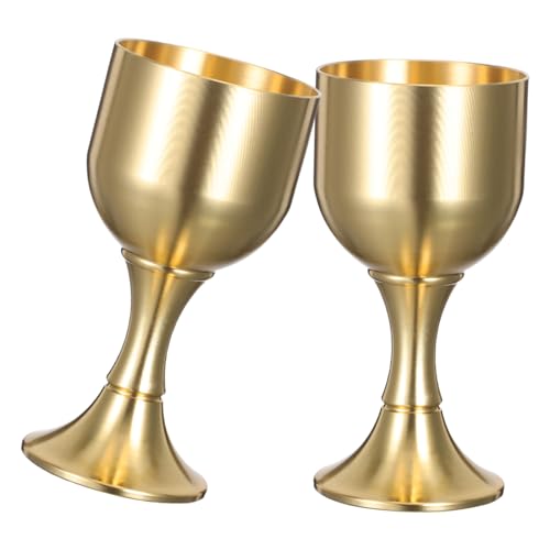 TOYZFRIENDY 2 Stück Teiliges Messing Trinkkelch Mittelalterlicher Renaissance Stil Goldfarbener Hochfußbecher für Hochzeiten Zeremonien Religiöse Feiern und Thematische Partys von TOYZFRIENDY