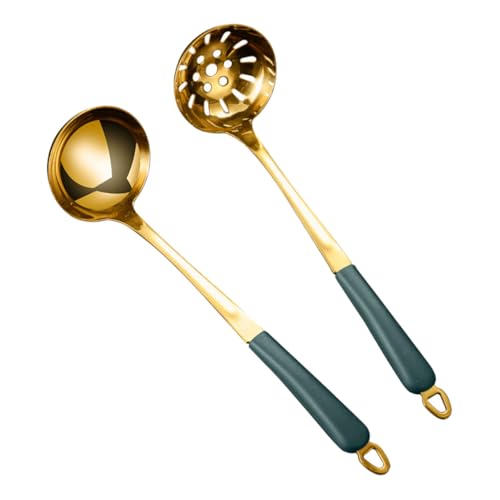TOYZFRIENDY 2 Stück Teiliges Servierlöffel Gold mit Silikongriff Hitzebeständig und Wasserfest für Suppen Hot Pot und Haushalt Leicht zu Reinigen Kratzfest und Komfortabel für Küche und von TOYZFRIENDY