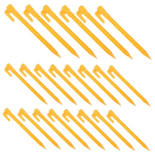TOYZFRIENDY 24 Stück Teiliges Kunststoff Zelt Heringe Gelb Robuste Zeltnägel für Harten Boden Windfeste Befestigung von Strandzelten Campingzelten Markisen und Garten Flacher Kopf für von TOYZFRIENDY