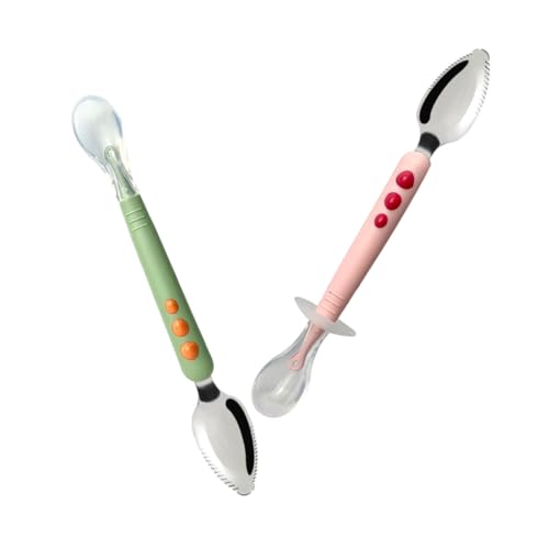 TOYZFRIENDY 2Stücke Silikon Babylöffel Ergonomische Fütterlöffel für Kleinkinder und Junge Mädchen zum Füttern von Fruchtpürees Leicht und Tragbar Rutschfester Griff von TOYZFRIENDY