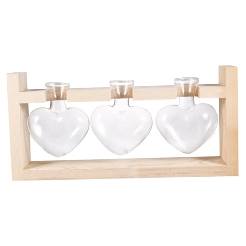TOYZFRIENDY 3 Stück Herzförmige Hydroponik Glasvase mit Holzrahmen Hitze Kältebeständig Dekoratives Pflanzgefäß für Grüne Pflanzen Blumenarrangements Wohnzimmer Bürodekoration von TOYZFRIENDY