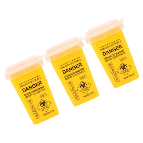 TOYZFRIENDY 3 Stück Kleiner Sharps Entsorgungsbehälter mit Klappdeckel Gelb mit Warnaufklebern Vielseitig für Medizinische Abfälle Nadelentsorgung Leicht Tragbar für Praxis Labor Tattoo und von TOYZFRIENDY