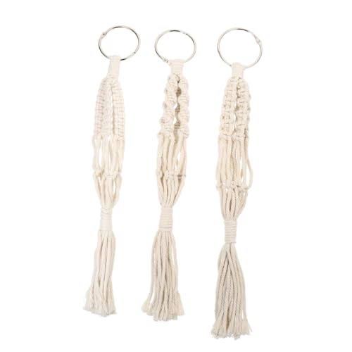 TOYZFRIENDY 3 Stück Mini Hängekorb aus Baumwollseil Handgewebter Weißer Pflanzenhalter Dekorativer Blumentopfhalter für Innen Balkon Garten Stilvolle Aufbewahrung und Raumdekoration von TOYZFRIENDY