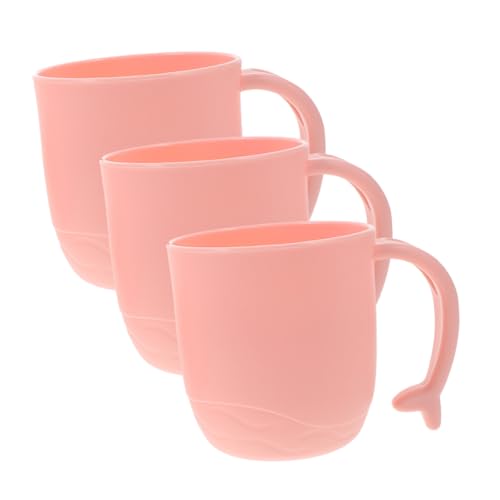 TOYZFRIENDY 3 Stück Mundspülbecher mit Delfin Schwanzgriff Großer Fassungsvermögen Waschbecher für Badezimmer Multifunktional als Zahnputzbecher und Haarwaschbecher Rosa Bpa Frei von TOYZFRIENDY