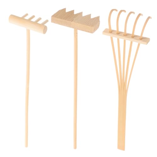 TOYZFRIENDY 3 Stück Teiliges Zen Garten Mini Rechen aus Natürlichem Verschiedene Designs für Meditation und Feng Shui Dekoration Tisch und Desktop Zubehör für Home Office und Yoga Clubs von TOYZFRIENDY