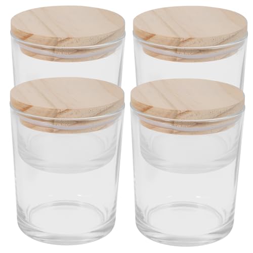 TOYZFRIENDY 4 Stück Glas Kerzengläser mit Holzdeckel Transparentes Duftkerzen Behälter Klare Teelichthalter Vielseitige Votivkerzen Halter für DIY Kerzen und Kosmetikaufbewahrung von TOYZFRIENDY