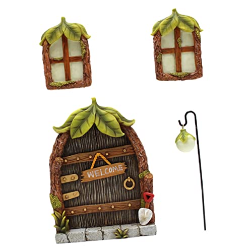 TOYZFRIENDY 4 Stück Leuchtende Harz Baum Dekoration Teilig mit Laterne und Fenstern Langlebig Leicht für Garten Baum Terrasse Zauberhafte Fenster und Türanhänger Outdoor Resin Kunsthandwerk von TOYZFRIENDY