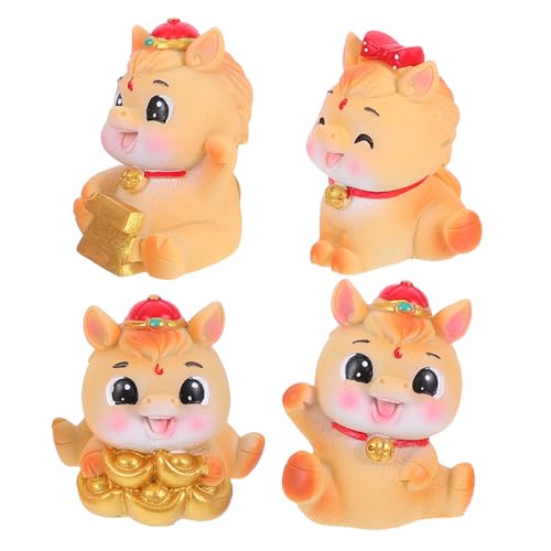 TOYZFRIENDY 4 Stück Resin Pferdefigur Chinesisches Neujahrsdekor Glücksbringer für Wohnzimmer Büro Kreative Handliche Tier-skulpturen als Tisch Regal-deko von TOYZFRIENDY