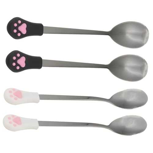 TOYZFRIENDY 4 Stück Teiliges Edelstahl Haustierfutterschaufel mit Katzenkrallen Design Hitzebeständig und Spülmaschinenfest Langlebiger Löffel für Hunde und Katzenfutterdosierung von TOYZFRIENDY