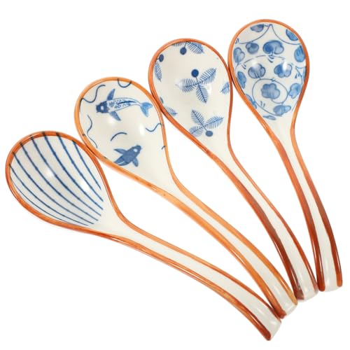 TOYZFRIENDY 4 Stück Teiliges Japanisches Keramik Suppenlöffel Langlebige Haushaltslöffel mit Glatter Oberfläche Geeignet für Ramen Wonton Pho Udon und Eintöpfe Praktische Portionslöffel von TOYZFRIENDY