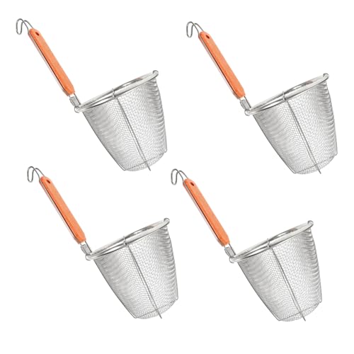 TOYZFRIENDY 4 Stück Teiliges Nudel Sieb aus mit Holzgriff Rostfreier Nudelsiebkorb mit Feinem Maschendraht Vielseitig für Pasta Hot Pot Leicht und Langlebig Sicher und Handfreundlich von TOYZFRIENDY