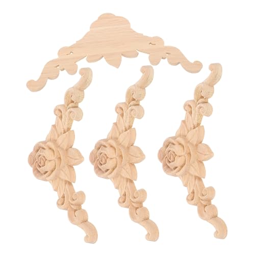 TOYZFRIENDY 4 Stücke Holzornamente Möbel Teiliges Geschnitzte Holzblumen Eckapplikationen aus Massivem Holz Dekorative Holzverzierung für Schrank Tür Spiegel Rahmen Einfache Montage Natürliche von TOYZFRIENDY