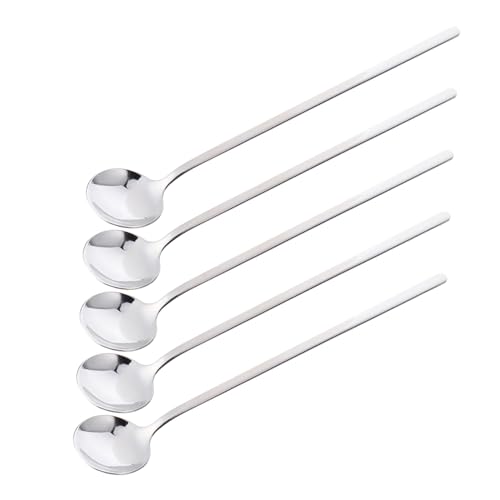 TOYZFRIENDY 5 Stück Edelstahl Rührlöffel mit Langem Griff Japanischer Stil Runde Eis Dessertlöffel Stabil Glatte Oberfläche Komfortabel zum Kaffee Honigrühren von TOYZFRIENDY