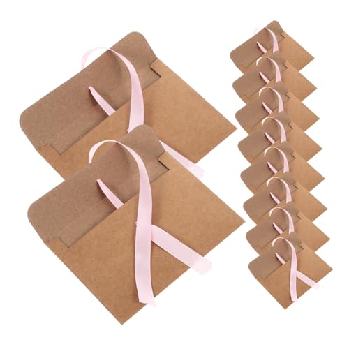 TOYZFRIENDY 50 Stück Vintage Kraftpapier Umschläge mit Flügelklappe und Rosa Schleife Wiederverwendbare Briefumschläge für Grußkarten Einladungen Geschenke Hochzeiten Geburtstage Vielseitige von TOYZFRIENDY