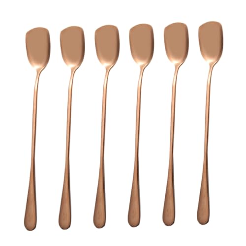 TOYZFRIENDY 6 Stück Teiliges Edelstahl Eiscreme Löffel mit Langem Griff Rostfrei Hitzebeständig Vielseitig als Cocktail Eislöffel Geeignet für Bar Küche und Restaurant Roségoldfarben von TOYZFRIENDY