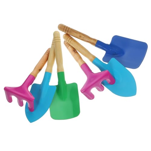 TOYZFRIENDY 6 Stück Teiliges Gartenspielzeug Bunte Gartengeräte mit Holzgriff Schaufel Rechen für Jungen Mädchen Outdoor Gartenarbeit von TOYZFRIENDY