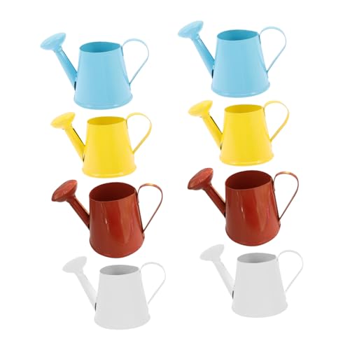 TOYZFRIENDY 8 Stück Miniatur Gießkanne Weiß Rot Blau Gelb für Puppenhaus Zimmerpflanzen und Garten Dekoration Sichere Glatte Oberfläche Vielseitig als Pflanzendeko von TOYZFRIENDY