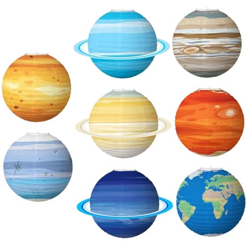 TOYZFRIENDY 8 Stück Papierlaterne Space Themed Dekorationen Dekorate Laternen für draußen Kind Weltraumplanet raum klassenzimmer dekorationen Weltraumlaternen hängende Planeten Schmiedeeisen von TOYZFRIENDY