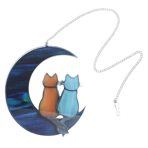TOYZFRIENDY Acryl Mond Katze Hängende Dekoration Katzenliebhaber Fenster Tür Wand Ornament Kunstvoll Gefertigt Lebensecht für Wohnraum Garten und Geschenk von TOYZFRIENDY