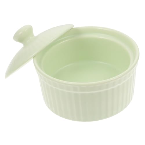 TOYZFRIENDY Dessert-Schüssel mit Deckel Porzellangeschirr Nachtisch Steingut Auflaufförmchen aus Porzellan Crème Brûlée Schalen bedeckt Dessertschalen Kuchenbecher mit Deckel Backschüssel Grün von TOYZFRIENDY