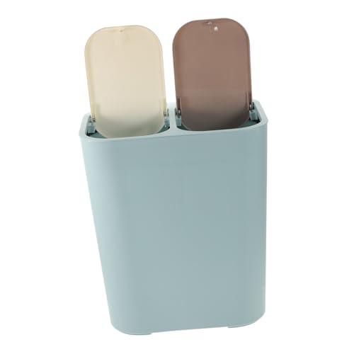 TOYZFRIENDY Doppelter Müllbehälter mit Zwei Fächern und Deckel Küchenabfalleimer zur Abfalltrennung Blau für Haushalt und Restaurant Modernes Design Praktischer Abfallbehälter für Trocken und von TOYZFRIENDY