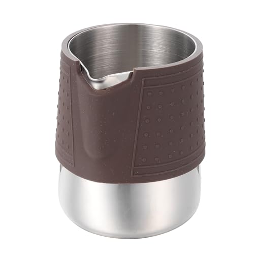 TOYZFRIENDY Edelstahl Milchaufschäumer mit Silikonschutz Hitzebeständiger Latte Art Milchkännchen für Kaffee Cappuccino Praktisches Küchengerät für Haushalt und Cafés von TOYZFRIENDY