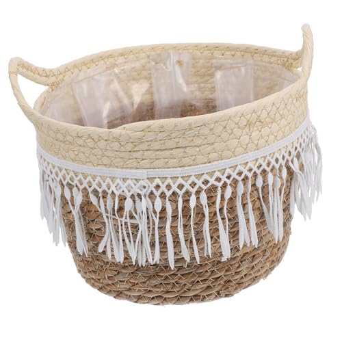 TOYZFRIENDY Handgewebter Blumentopf Korb mit Integrierter Innenfolie Strapazierfähiger Seegras Pflanzkorb Mittelgroß Wasserfest Boho Pflanzgefäß für Wohnzimmer und Büro Dekoration von TOYZFRIENDY