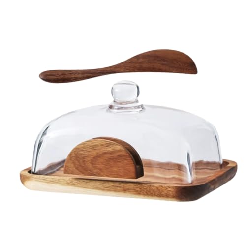 TOYZFRIENDY Holz Butterdose mit Glasdeckel Natürlicher Butterhalter für Arbeitsplatte Multifunktionale Aufbewahrung für Käse Snacks und Desserts Küchenaccessoire für von TOYZFRIENDY