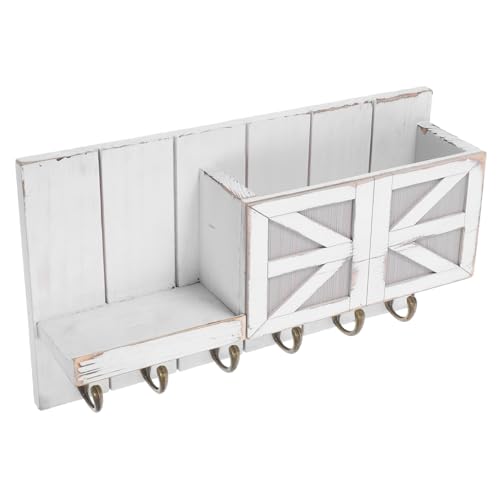 TOYZFRIENDY Holz Wandgarderobe mit Ablage Weiß Rustikaler Wandhaken mit Schlüsselhalter und Mail Organizer Wandmontierter Garderobenständer mit Regal Platzsparendes Aufbewahrungssystem für von TOYZFRIENDY