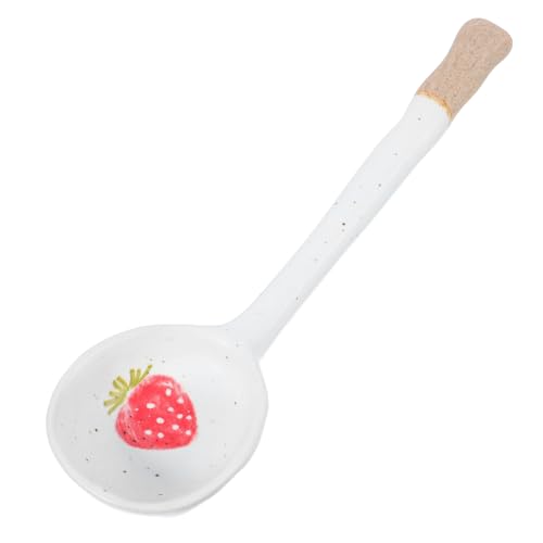 TOYZFRIENDY Japanischer Keramik Suppenlöffel Süßes Design Glatte Oberfläche Vielseitig für Suppe Porridge Desserts Geeignet für Restaurant und Zuhause Eleganter Esslöffel in Erdbeerfarbe von TOYZFRIENDY