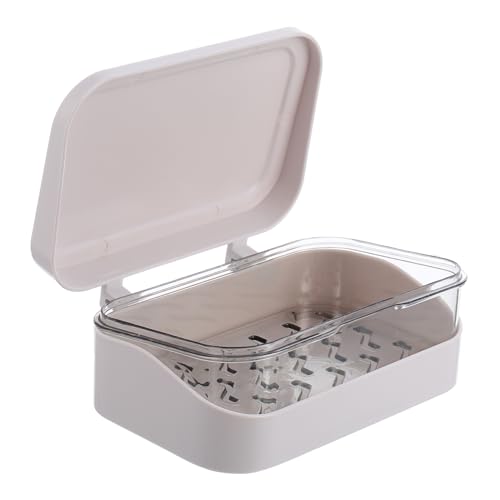 TOYZFRIENDY Japanischer Stil Seifenschale mit Abfluss und Deckel Kompakte Weiße Seifenbox zur Aufbewahrung Hält Feste Seife Trocken Vielseitig Nutzbar für Bad und Reise von TOYZFRIENDY