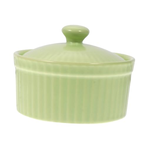 TOYZFRIENDY Keramik Backform mit Deckel Grün Hitzebeständige Auflaufform für Ofen und Mikrowelle Spülmaschinenfest Glatte Oberfläche Ergonomisches Design für Karamellisierten Pudding und von TOYZFRIENDY