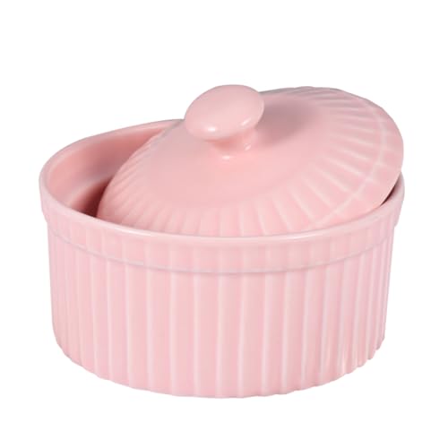 TOYZFRIENDY Keramik Backschüssel mit Deckel Hitzebeständig Rosa Kleine Dessertschale für Pudding Suppe Umweltfreundlich Leicht zu Reinigen für Zuhause und Backen von TOYZFRIENDY